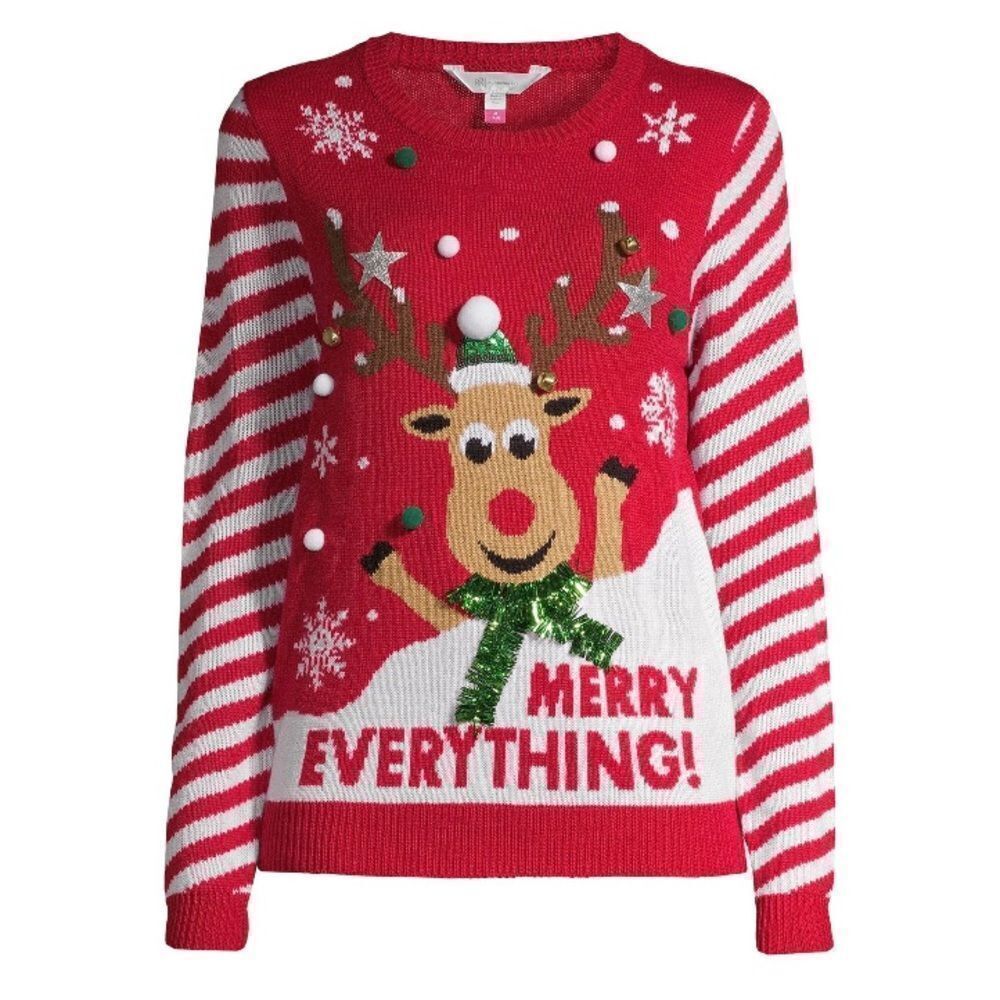 No Boundaries Juniors’ Ugly Christmas Sweater Red White Size Large 11-13